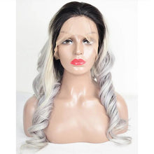 Load image into Gallery viewer, Grey With Black Root Color Body Wavy Full Lace Wig
